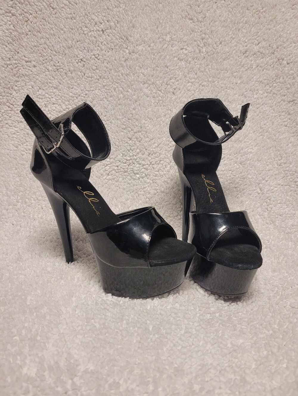 Ellie Black Patent Platform Ankle-Strap Heels